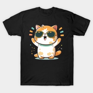 Cute ginger cat wearing sunglasses T-Shirt